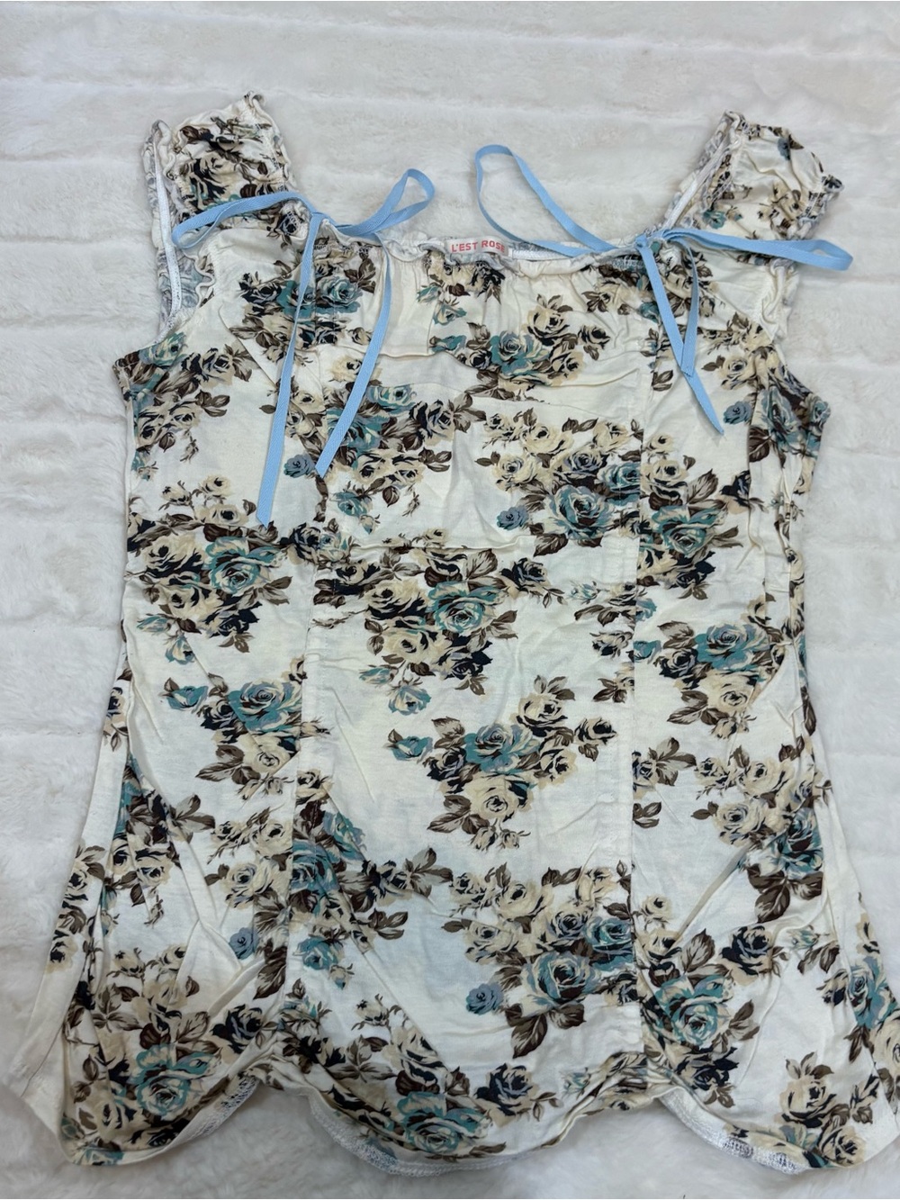 Tie-Shoulder Floral Camisole - Blue & Cream